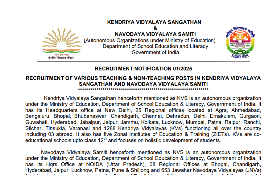 NVS KVS Recruitment 2025